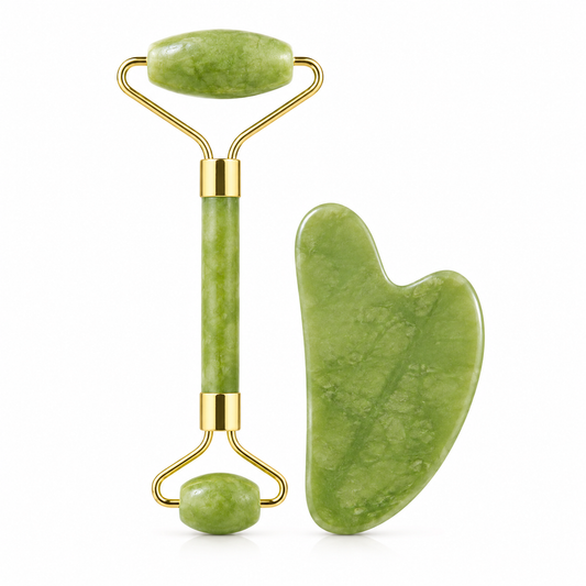 Jade Roller & Gua Sha Facial Massage Set – Cooling & Depuffing Skincare Tool