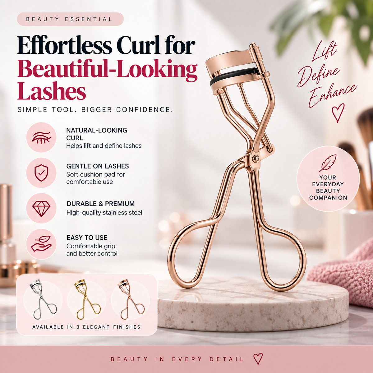 Stainless Steel Eyelash Curler – Soft Cushion Pad for Natural-Looking Lift