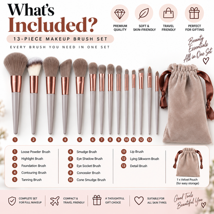 13-Piece Professional Makeup Brush Set with Velvet Pouch