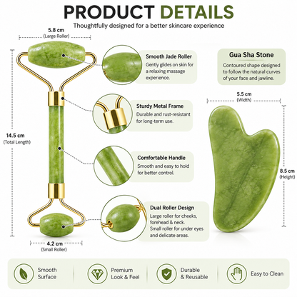 Jade Roller & Gua Sha Facial Massage Set – Cooling & Depuffing Skincare Tool