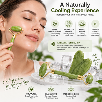 Jade Roller & Gua Sha Facial Massage Set – Cooling & Depuffing Skincare Tool
