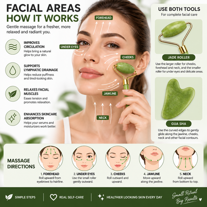 Jade Roller & Gua Sha Facial Massage Set – Cooling & Depuffing Skincare Tool