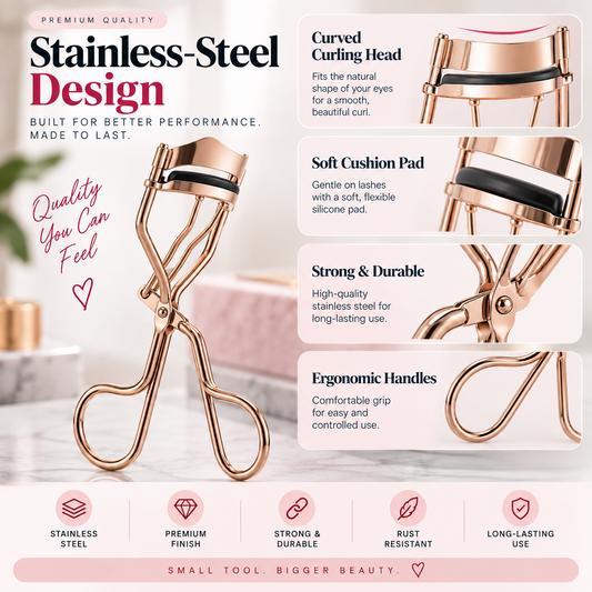 Stainless Steel Eyelash Curler – Soft Cushion Pad for Natural-Looking Lift