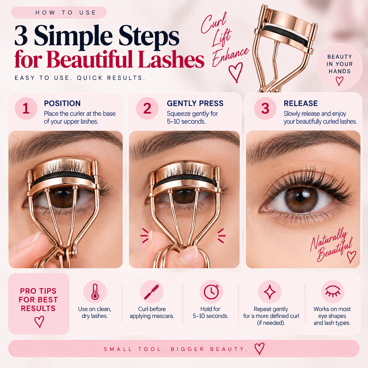 Stainless Steel Eyelash Curler – Soft Cushion Pad for Natural-Looking Lift
