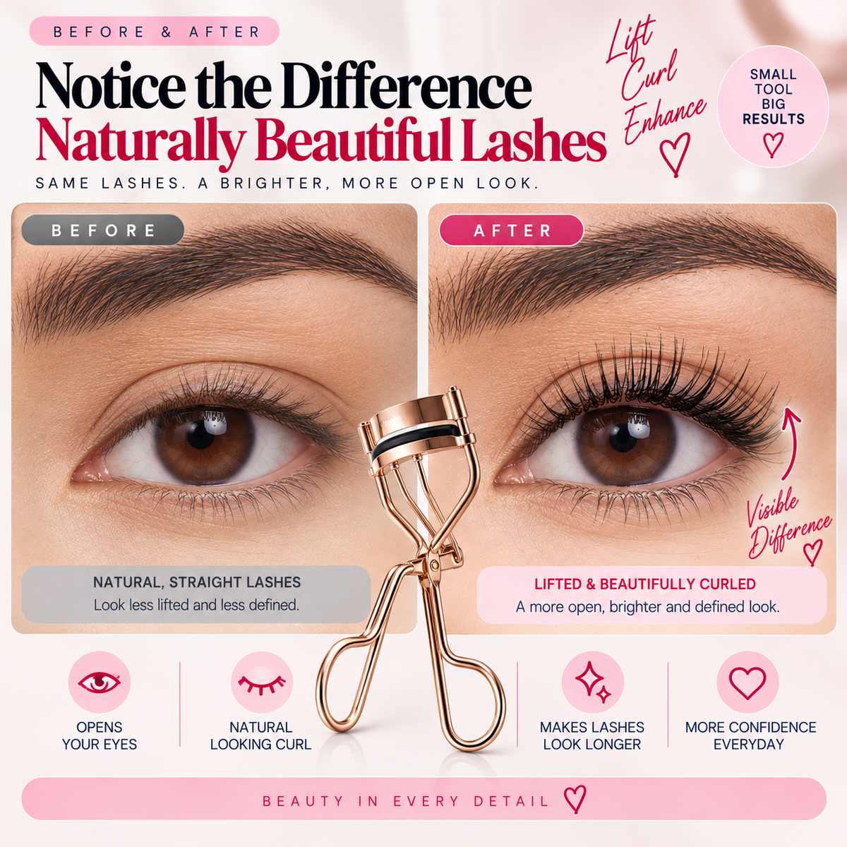 Stainless Steel Eyelash Curler – Soft Cushion Pad for Natural-Looking Lift