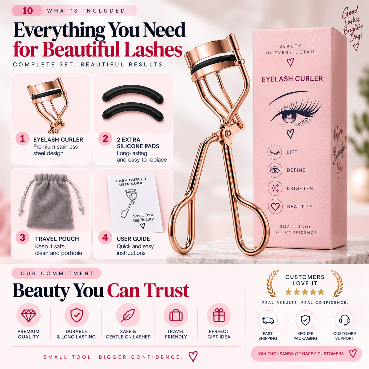 Stainless Steel Eyelash Curler – Soft Cushion Pad for Natural-Looking Lift