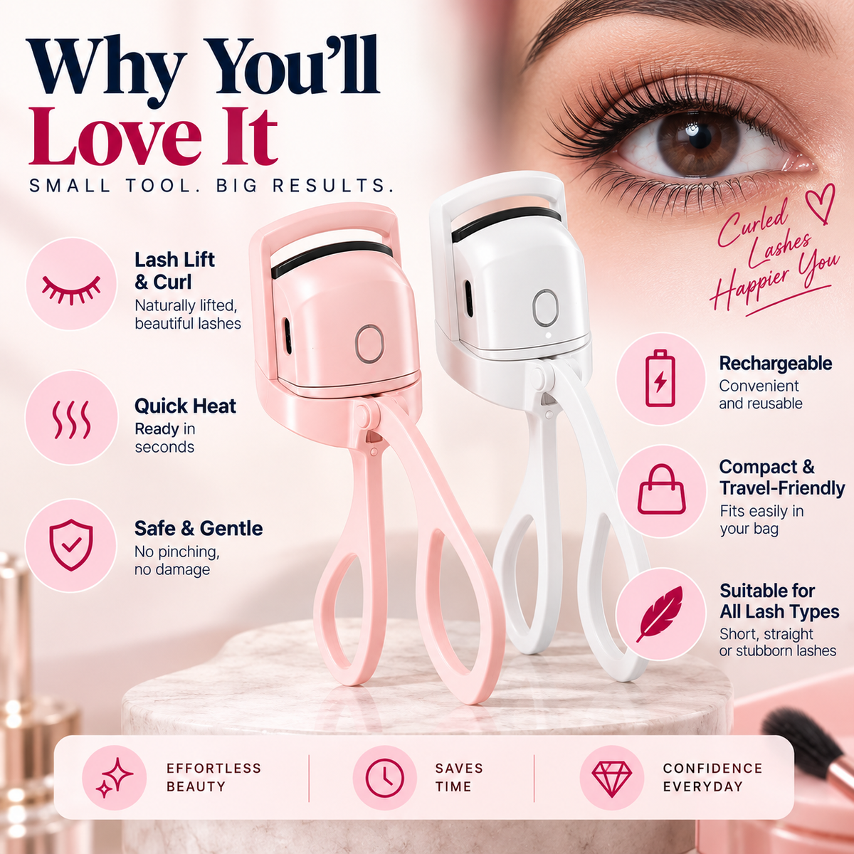 Electric Heated Eyelash Curler – Rechargeable Quick Curl Tool