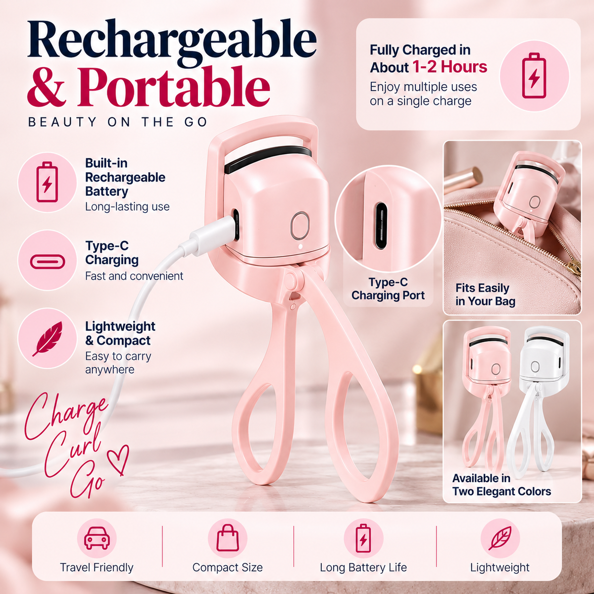 Electric Heated Eyelash Curler – Rechargeable Quick Curl Tool