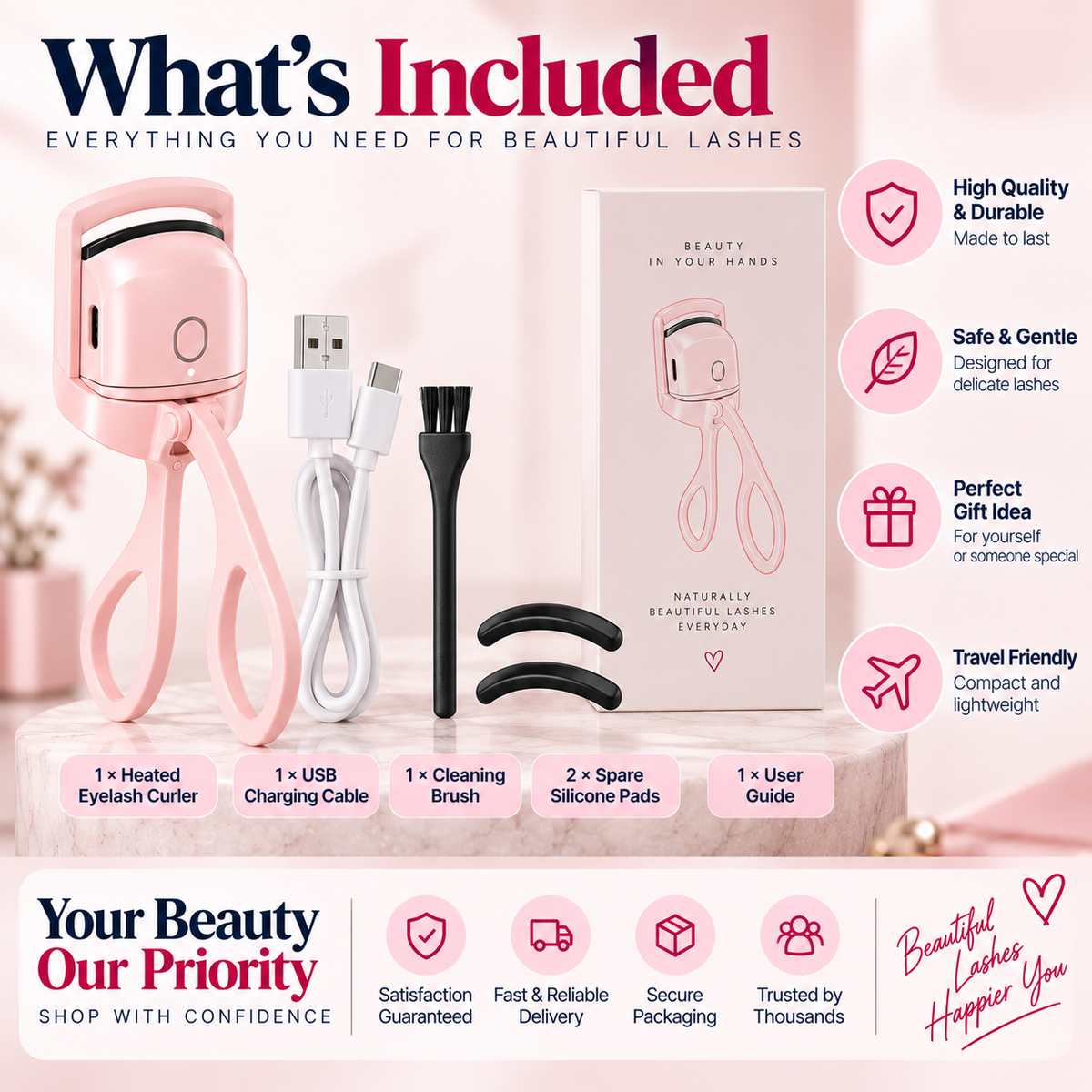 Electric Heated Eyelash Curler – Rechargeable Quick Curl Tool