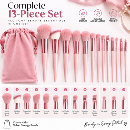 13-Piece Professional Makeup Brush Set with Velvet Pouch