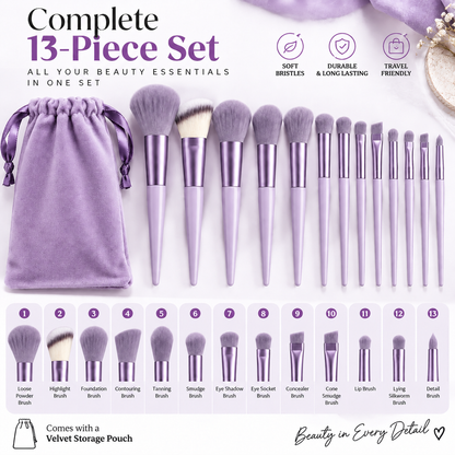 13-Piece Professional Makeup Brush Set with Velvet Pouch